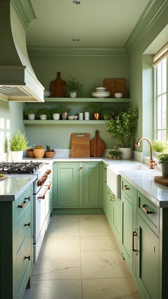 energizing sage green kitchen