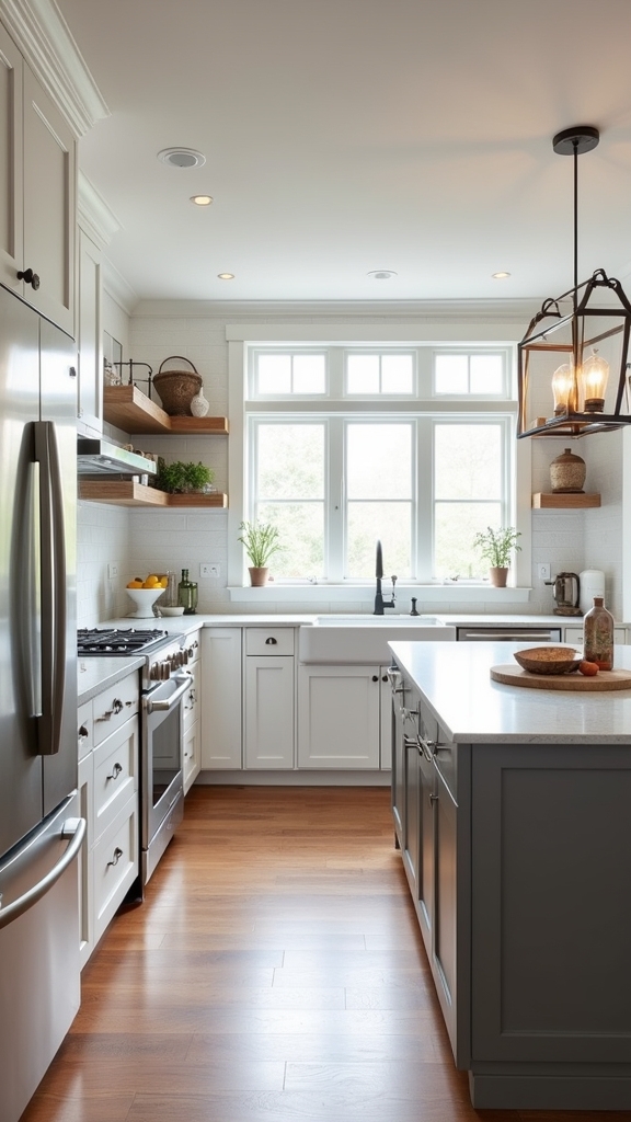 farmhouse gray and white kitchen