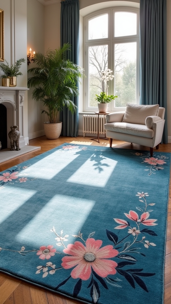 floral blue rugs enhance tranquility