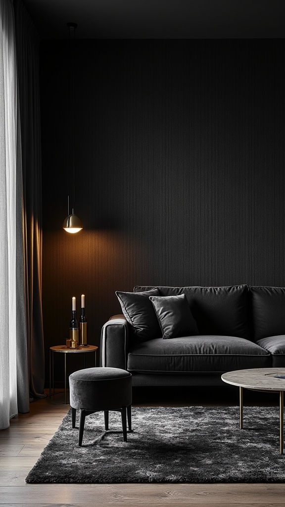 floral wallpaper and black accents