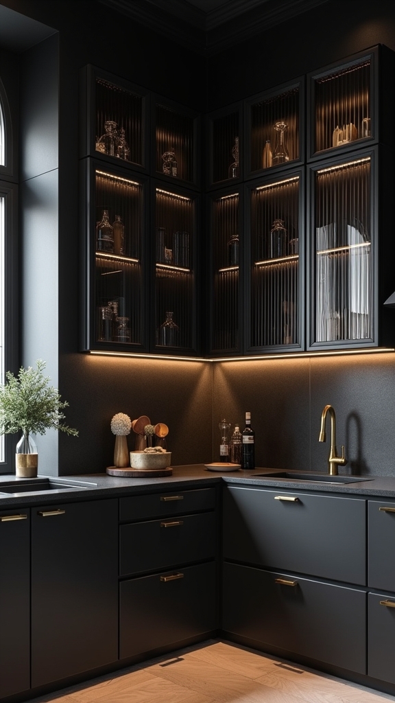 fluted glass enhances cabinetry