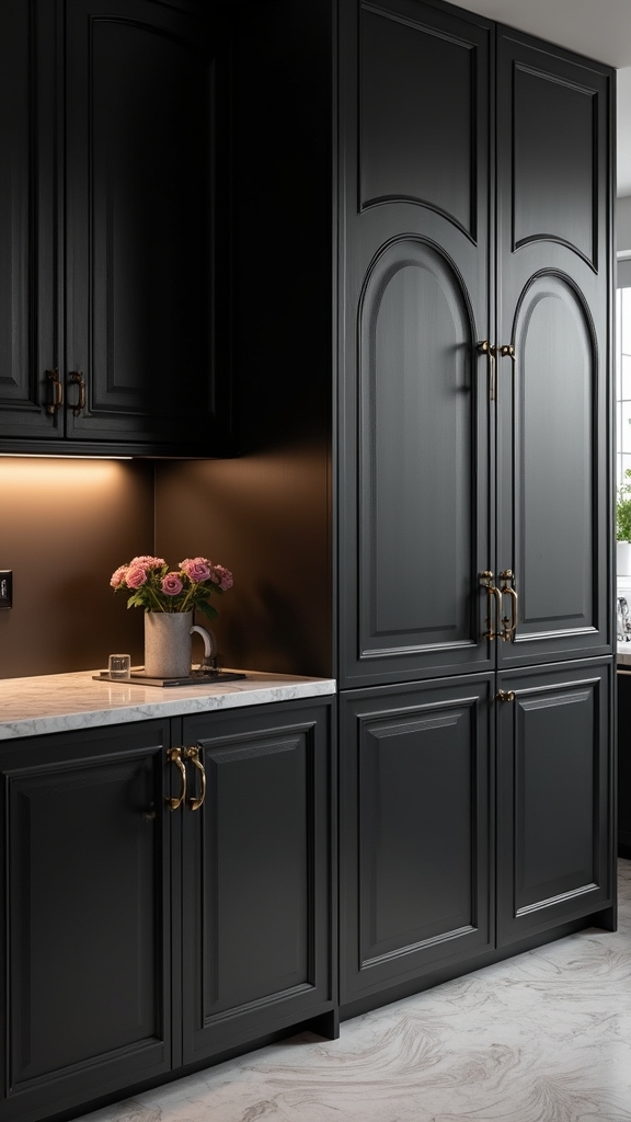 fluted textured black cabinets