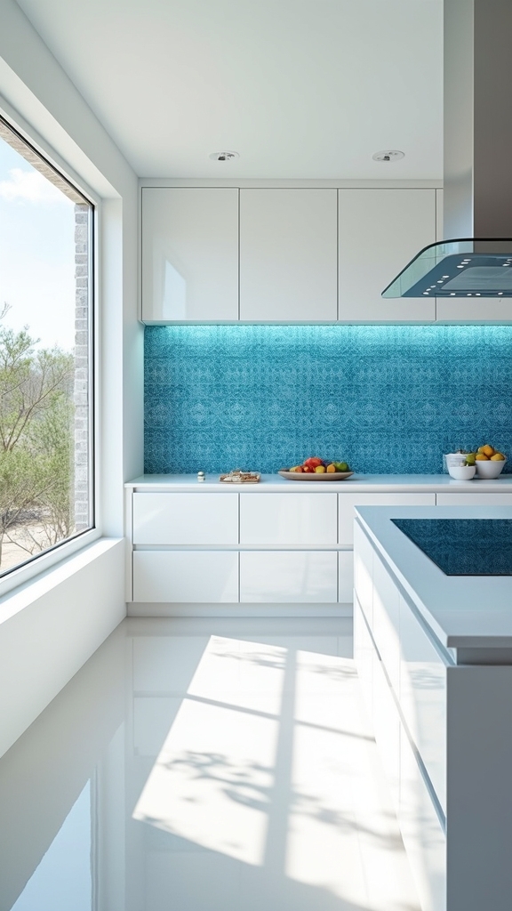 geometric blue tile backsplash