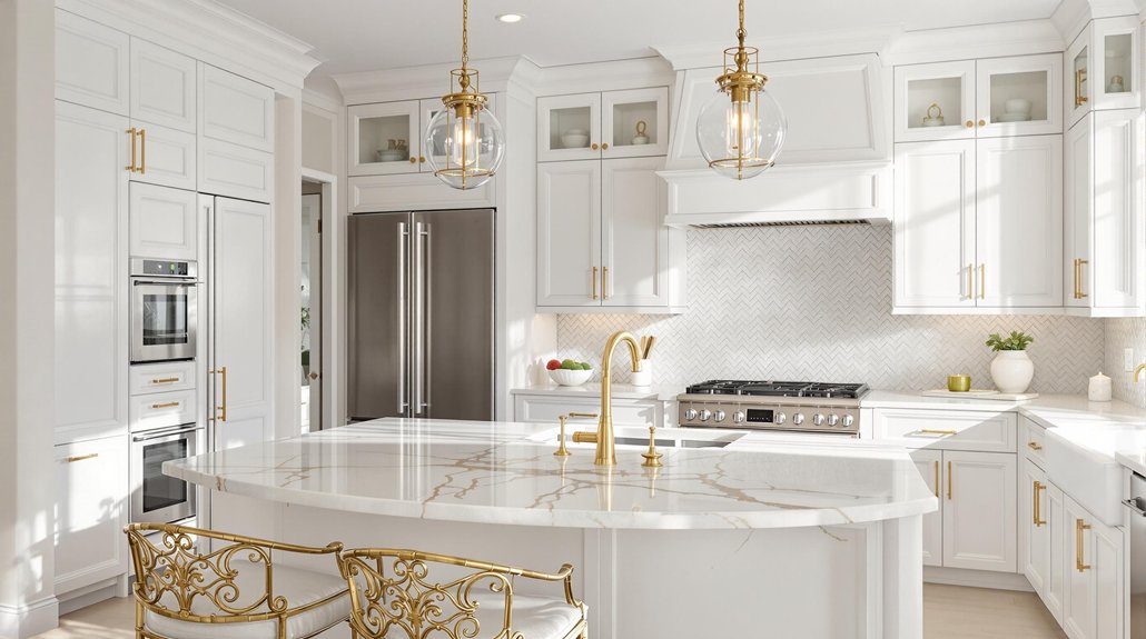 glamorous white and gold kitchens
