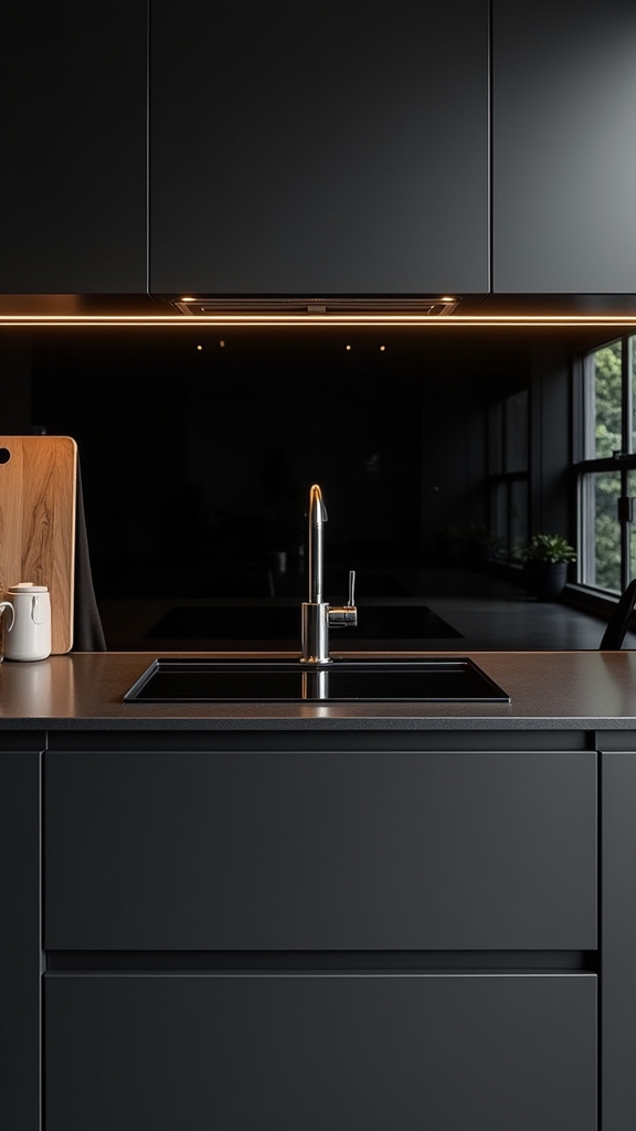 glossy black backsplash elegance