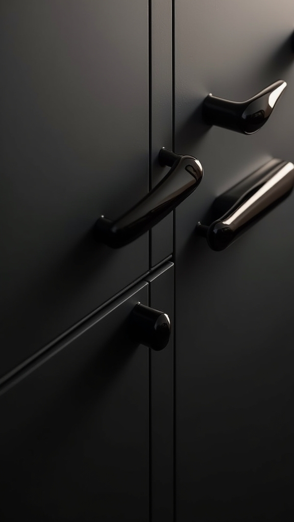 glossy black kitchen handles
