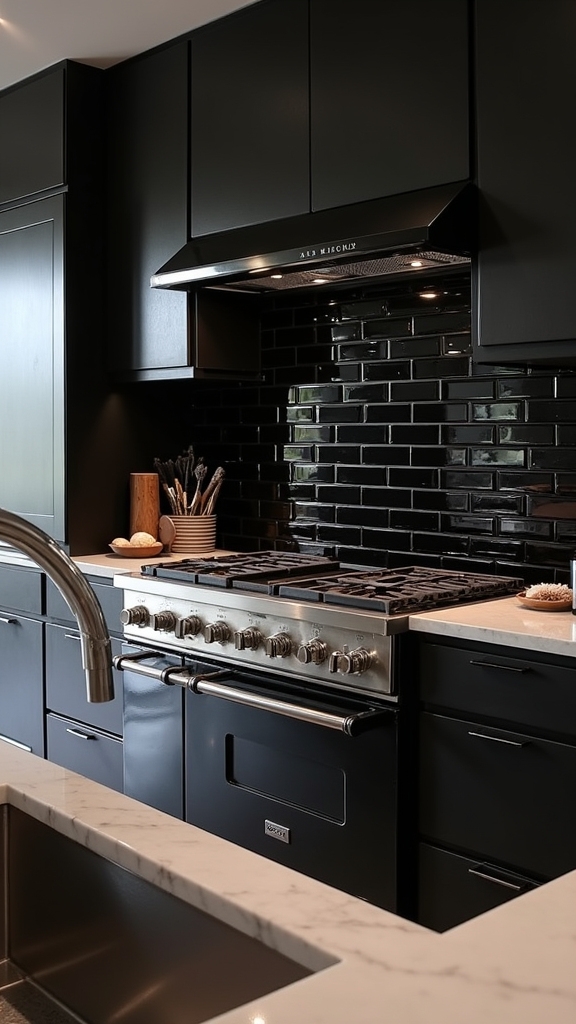 glossy black tile elegance