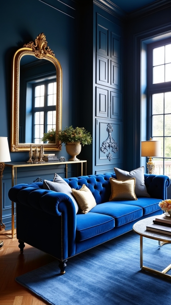 gold accents enhance blue