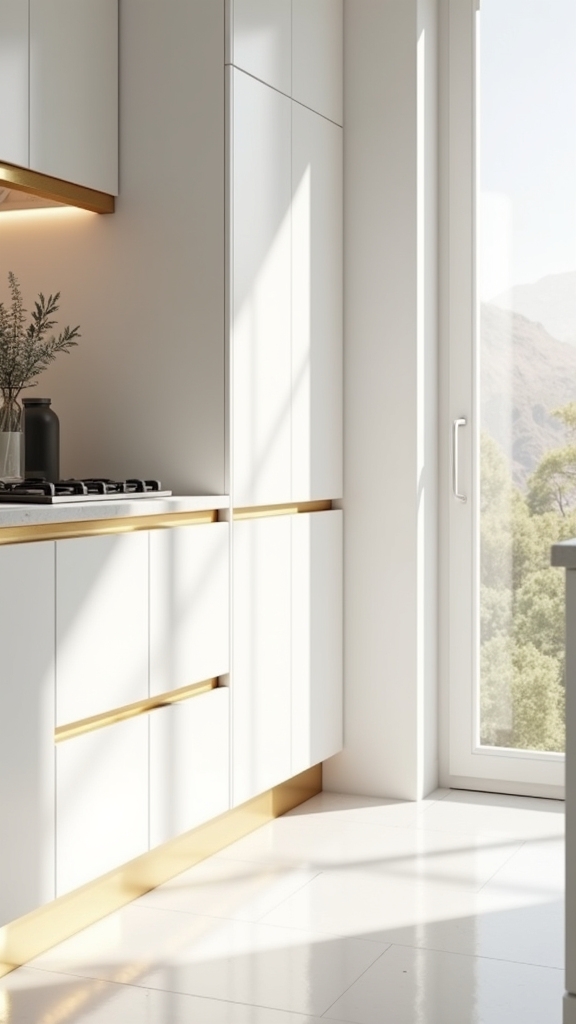 gold accents enhance cabinetry