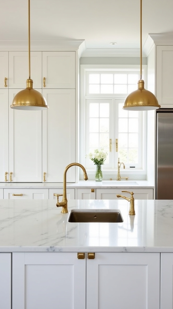 gold accents enhance kitchens