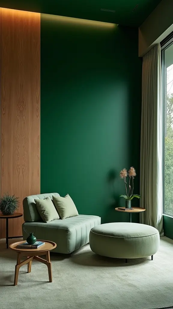 green and wood contrast