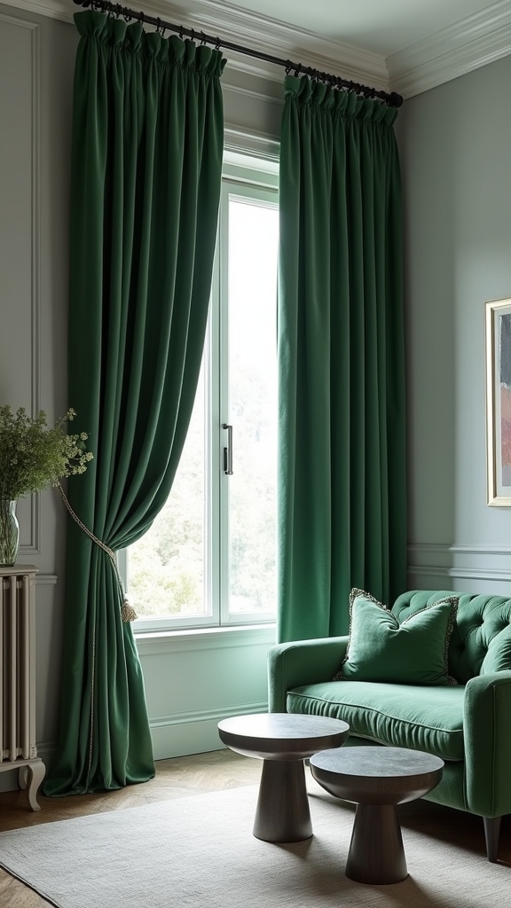 green curtains enhance grey