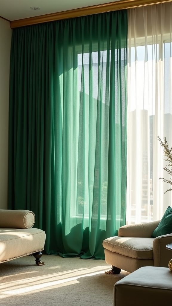 green curtains metallic elegance