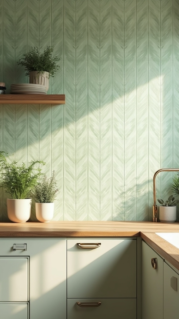 green patterned tile accents