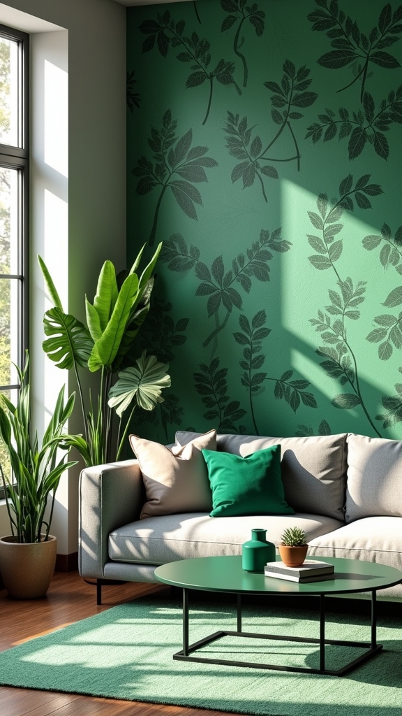 green patterns enhance living rooms