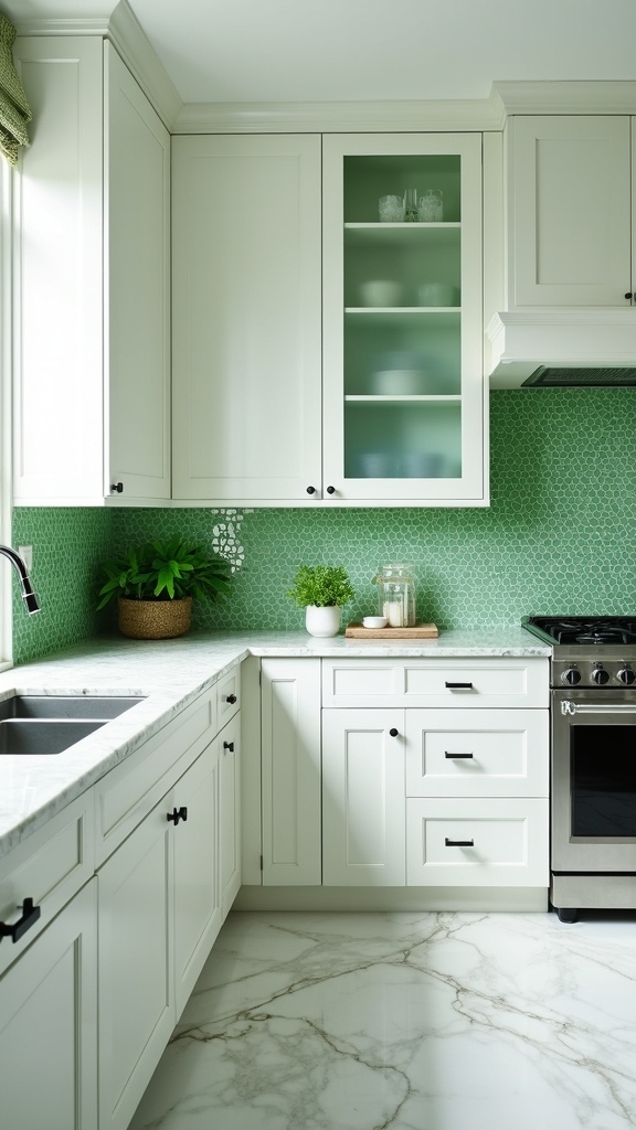 green penny tile feature