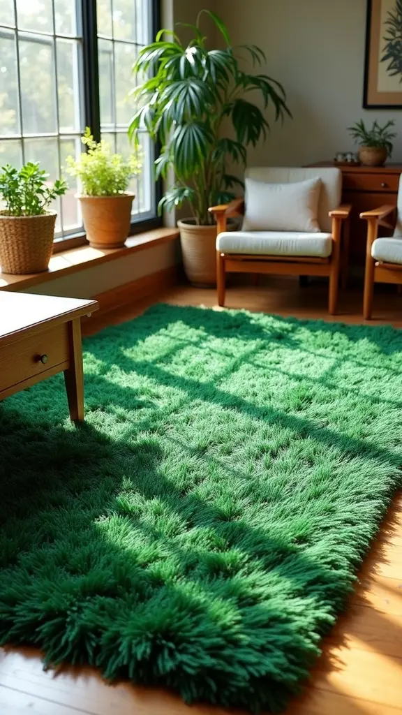 green rugs and wood