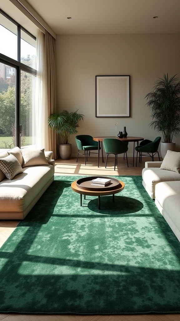 green rugs define spaces
