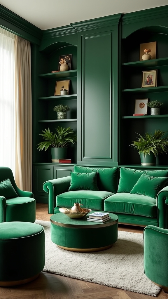 green shelving units enhance decor