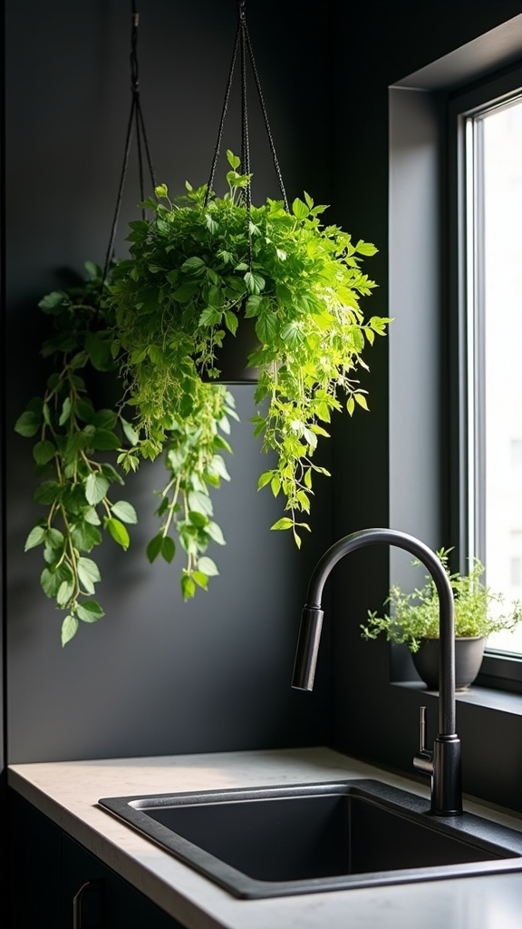 greenery against black walls