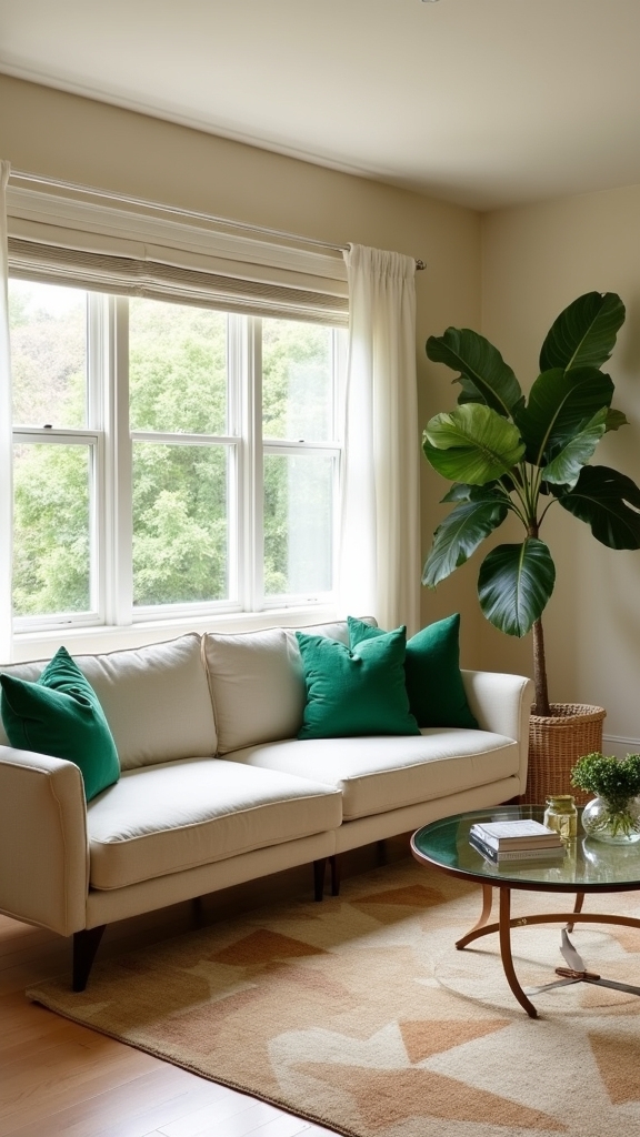 greenery enhances beige living room