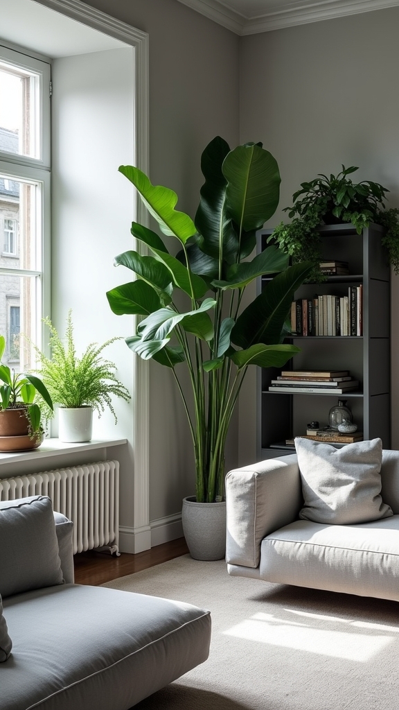 greenery enhances grey interiors