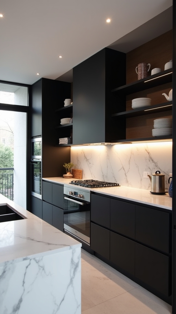 handleless black cabinet elegance