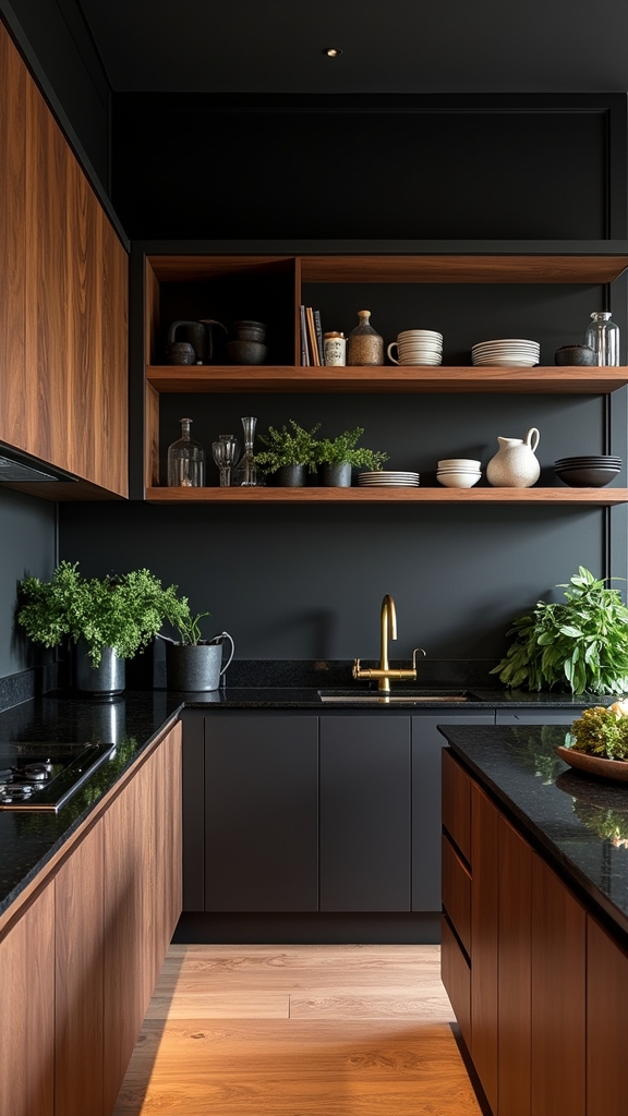 high contrast wooden shelving