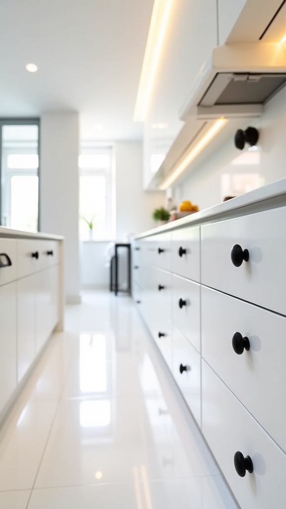 high gloss cabinets black knobs