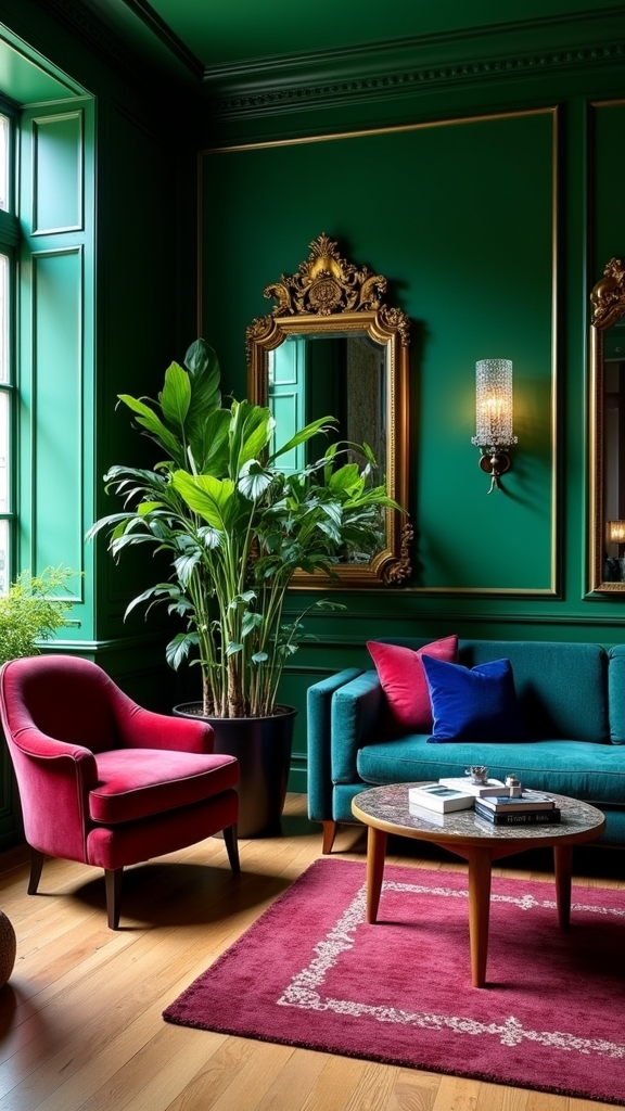jewel tones enhance green interiors