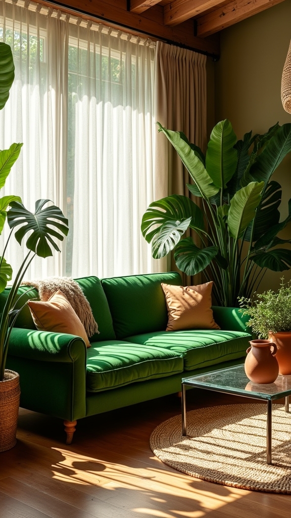 jungle inspired green sofa decor