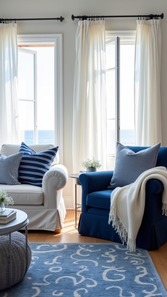 layered blue and white textiles