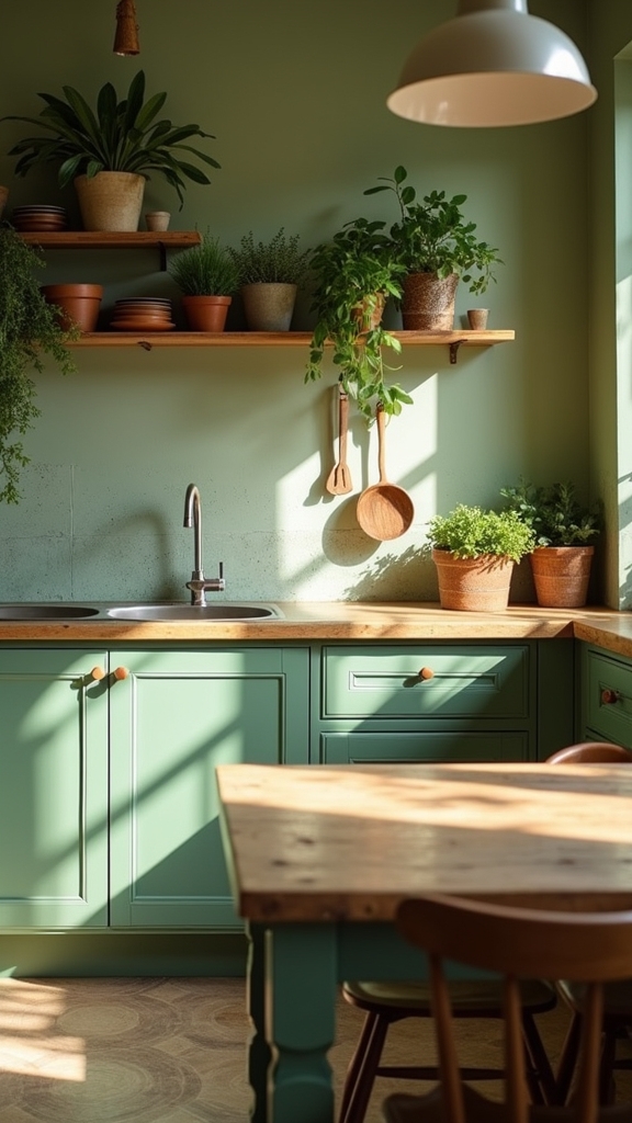 layered green kitchen tranquility