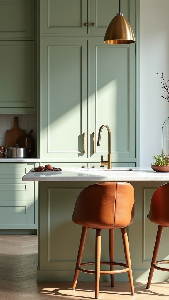 leather stools enhance kitchen warmth
