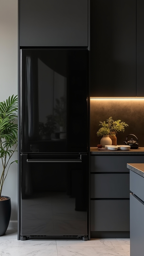 light green black kitchen contrast