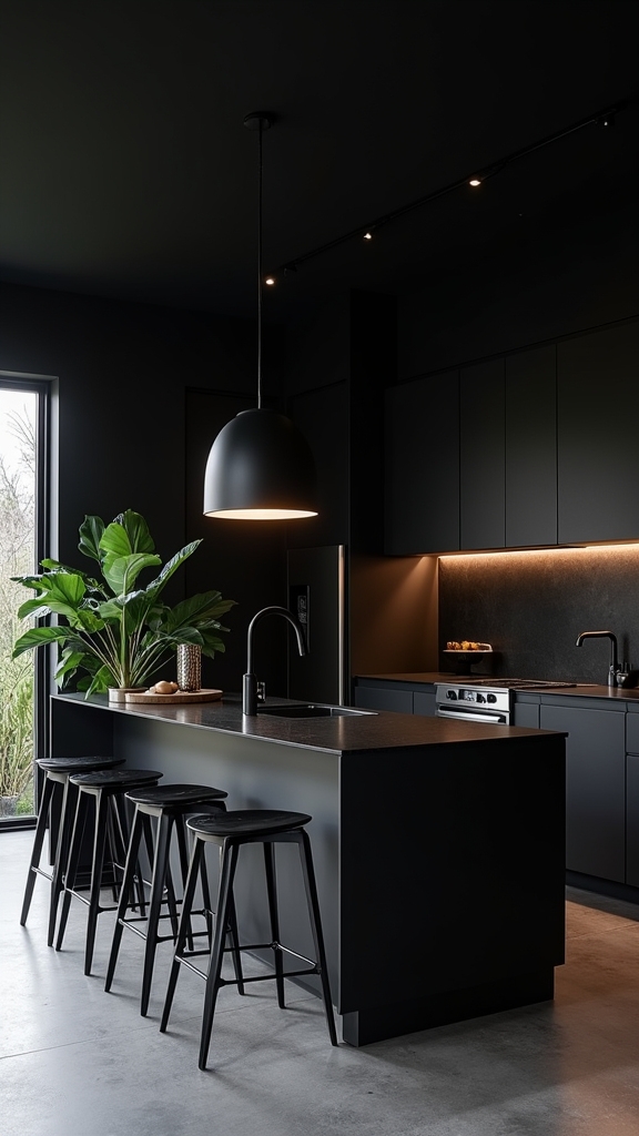 luminous black kitchen design
