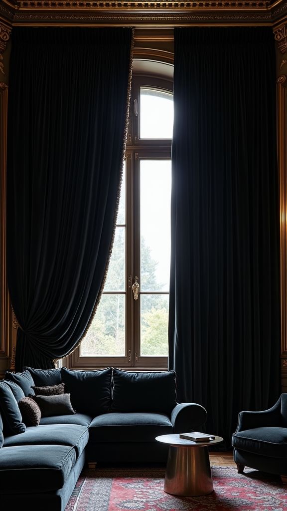 luxurious black velvet curtains