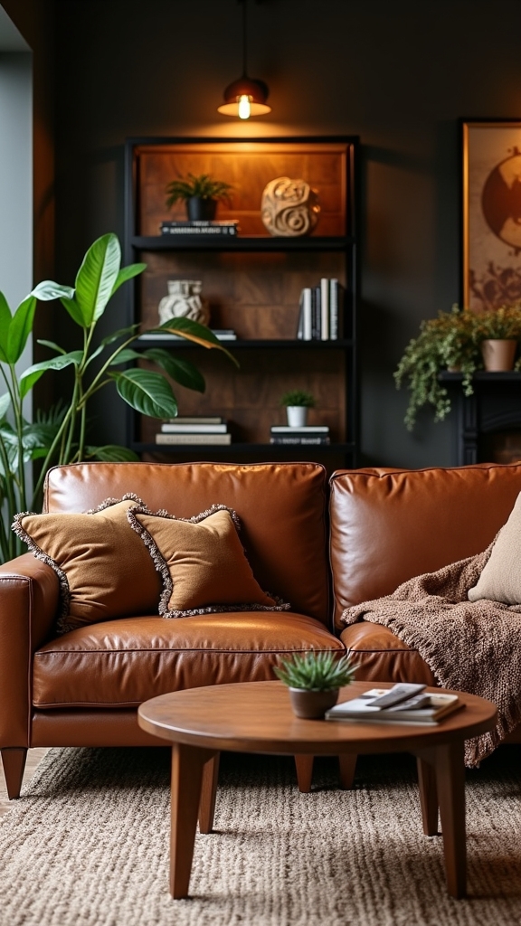 luxurious brown leather sofa