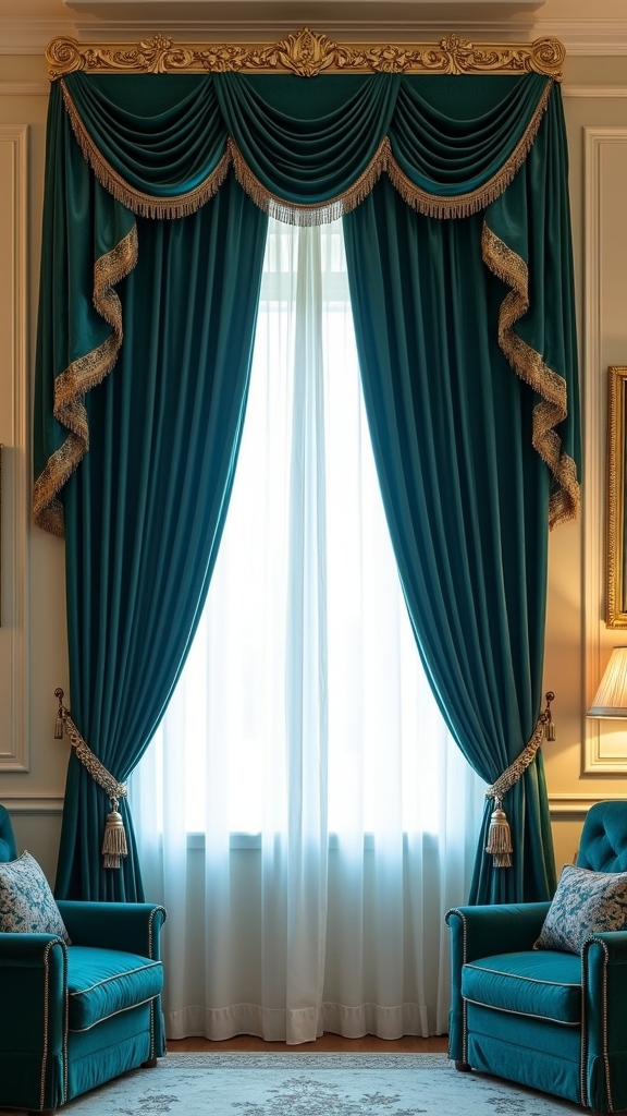 luxurious teal curtain accents