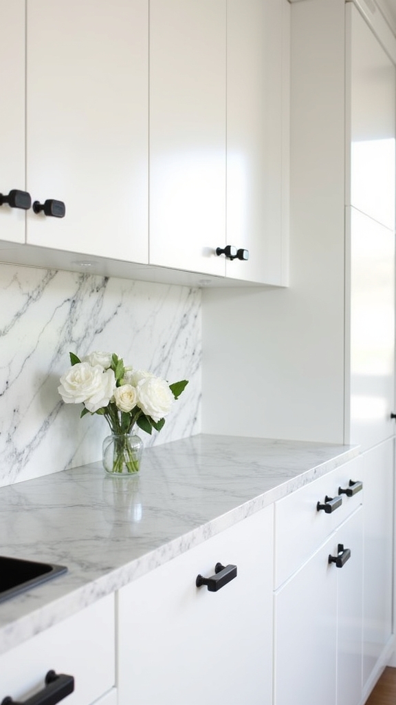 marble backsplash black hardware
