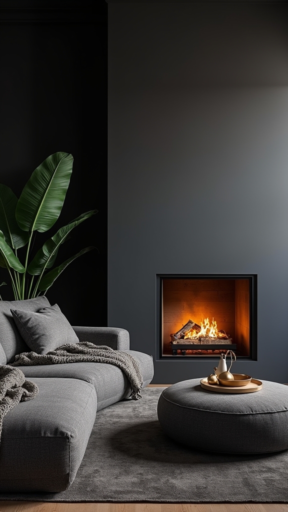 matte black fireplace contrast