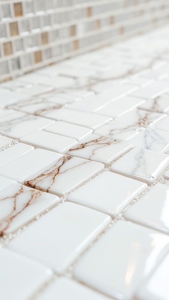 metallic white mosaic backsplash