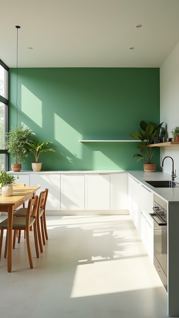 minimalist green and white kitchen