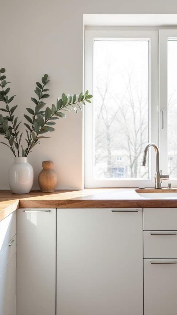 minimalist white timber kitchen