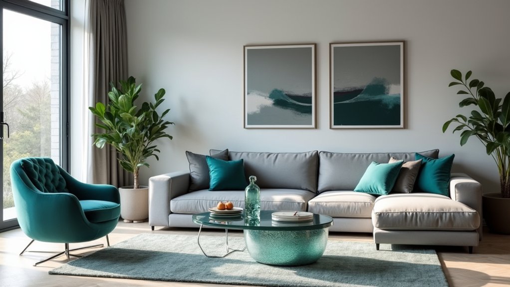 modern grey teal living room
