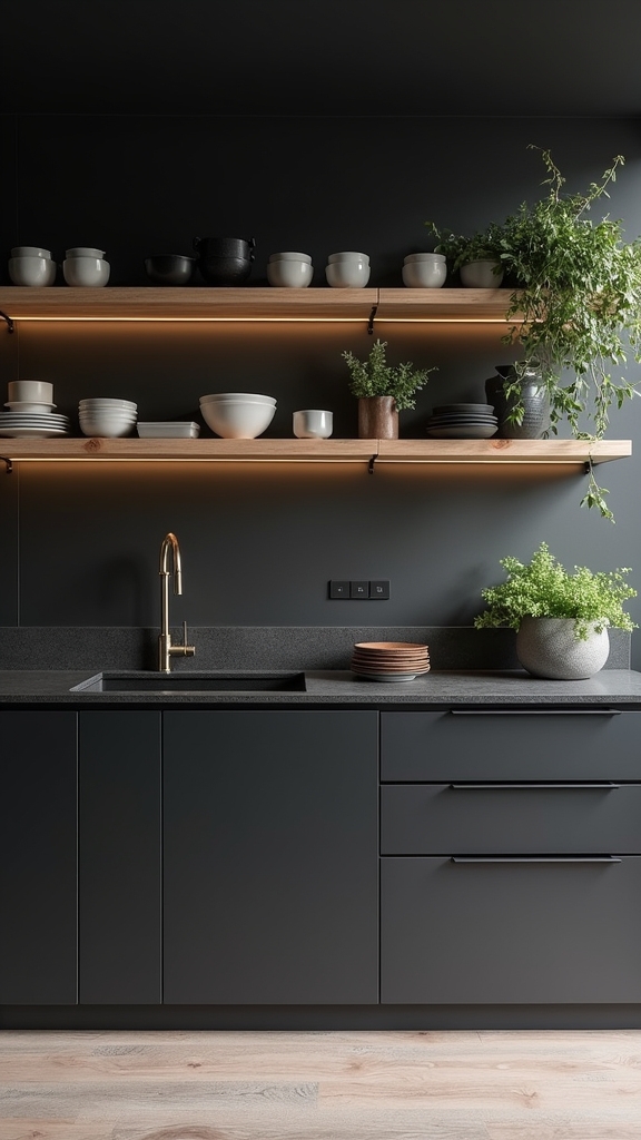 modern open shelving contrast