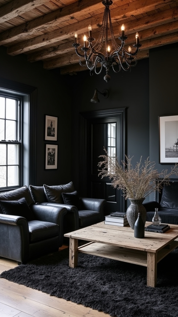 modern rustic black living room