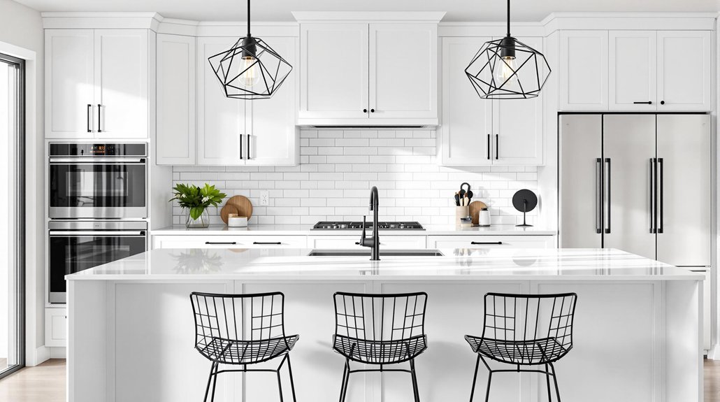 modern white kitchen contrasts