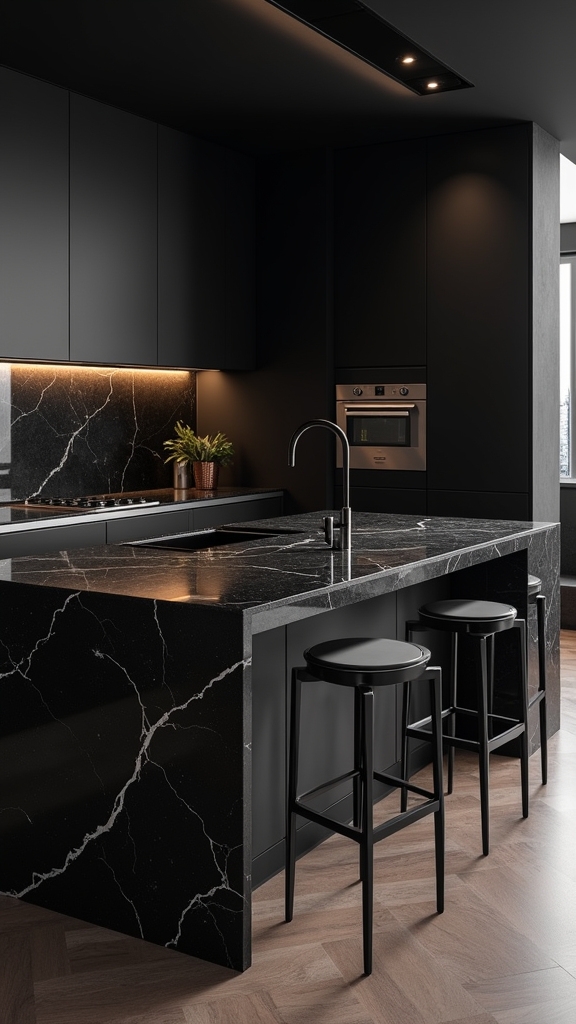 monochromatic black kitchen elegance