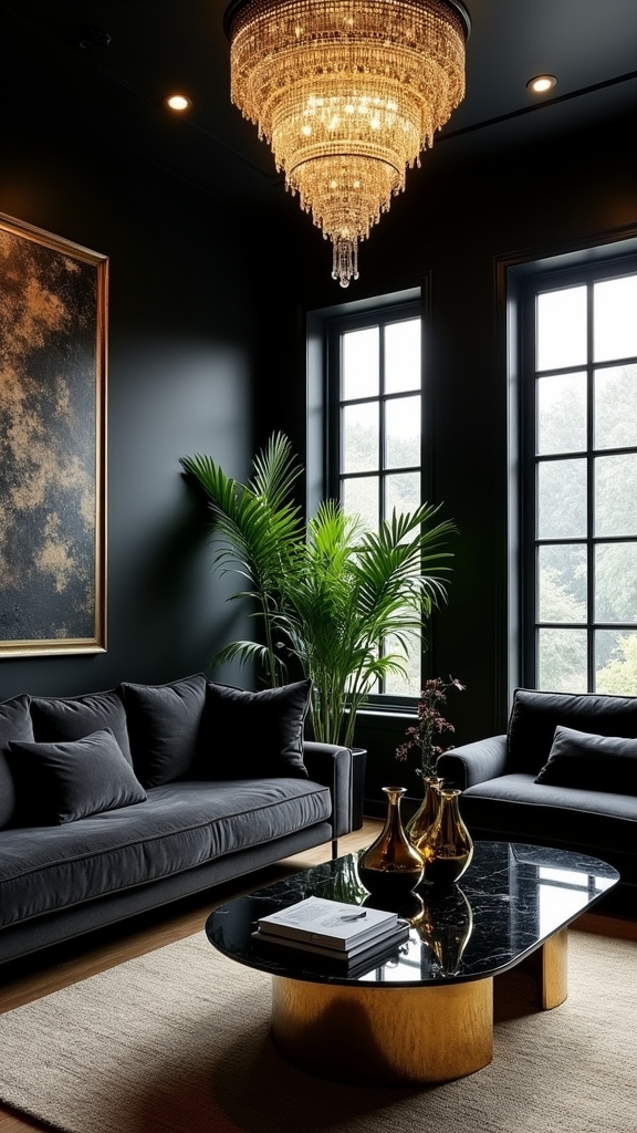 monochromatic black living room